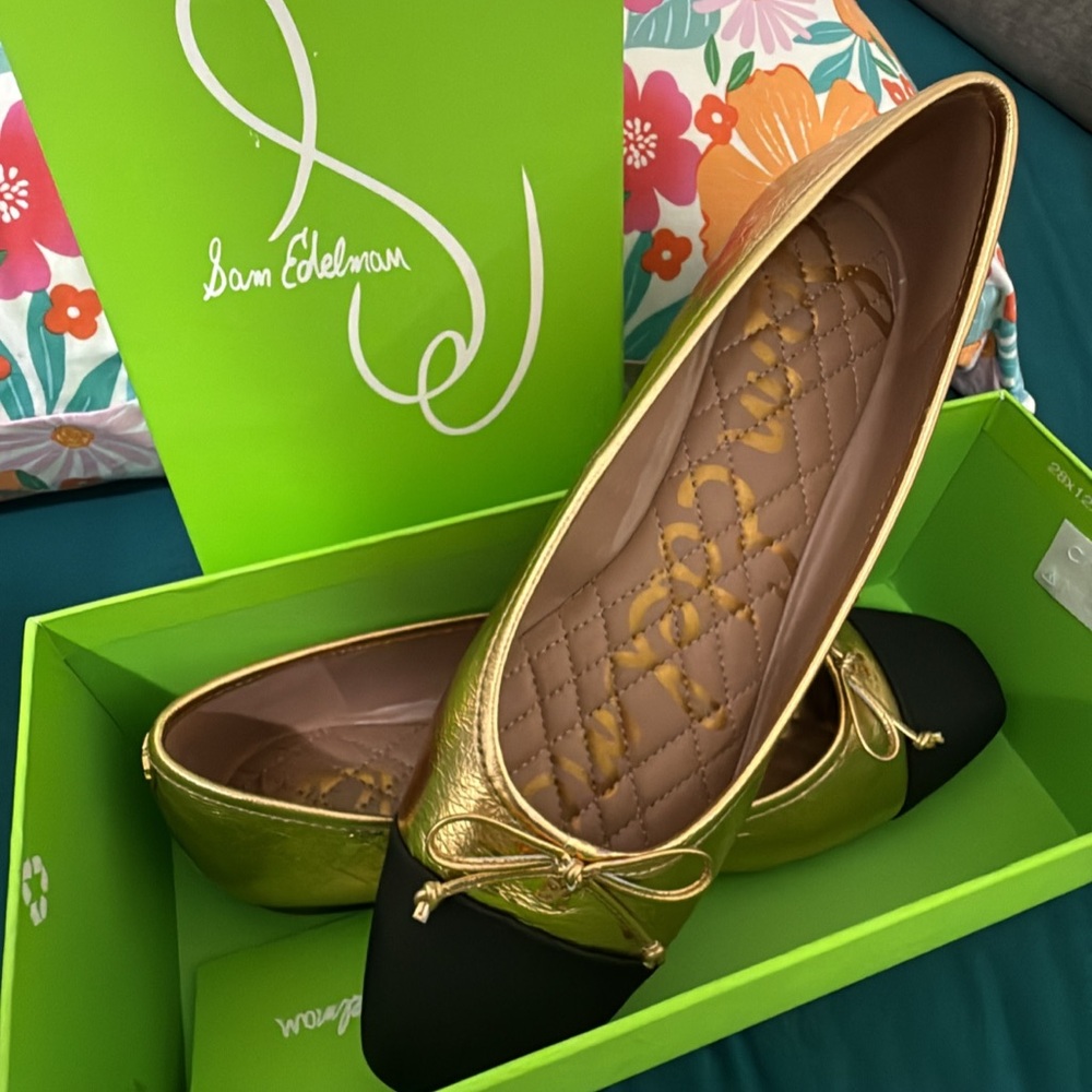 Sam Edelman Metallic Gold and Black Flats